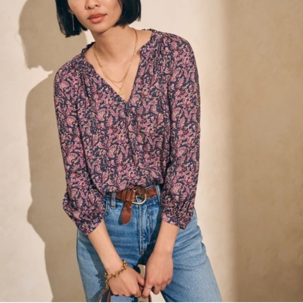 FAHERTY Portia Blouse Peasant Top in Fiona Block Print NWT Size Small - Picture 9 of 9